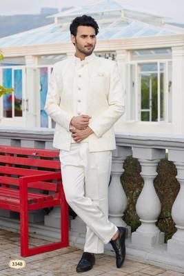 men cream computer thread work on velvet 2 pcs-jacket jodhpuri 1