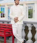 Men cream computer thread work on velvet 2 pcs-jacket jodhpuri