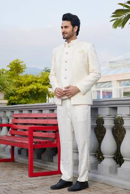 men cream computer thread work on velvet 2 pcs-jacket jodhpuri 2