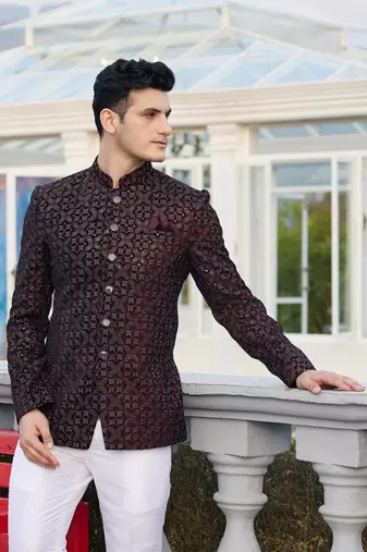men wine computer thread work on velvet jodhpuri