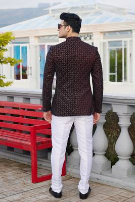 men wine computer thread work on velvet jodhpuri 4