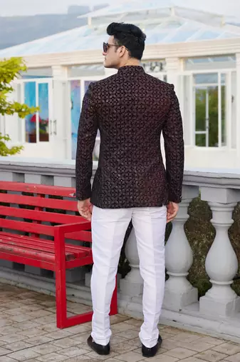 men wine computer thread work on velvet jodhpuri