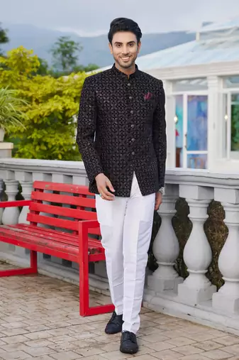 men black computer thread work on velvet jodhpuri