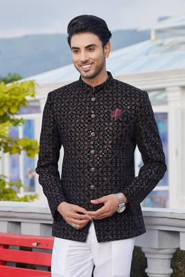 men black computer thread work on velvet jodhpuri 3