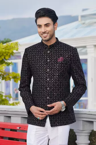 men black computer thread work on velvet jodhpuri