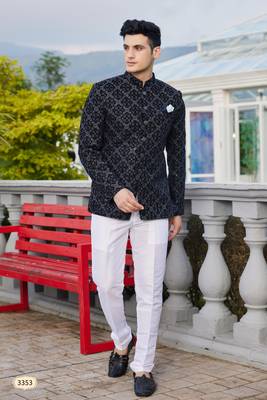 men blue computer thread work on velvet jodhpuri 1