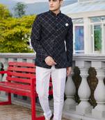 Men blue computer thread work on velvet jodhpuri