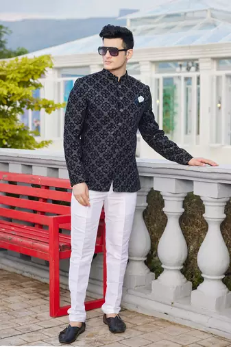 men blue computer thread work on velvet jodhpuri