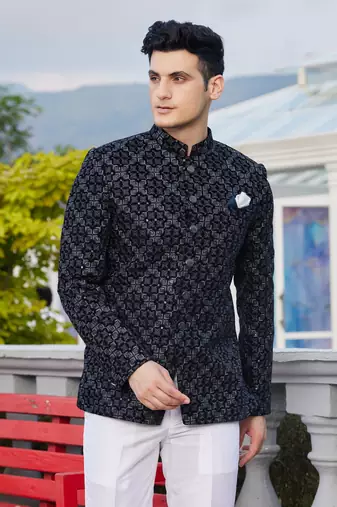 men blue computer thread work on velvet jodhpuri