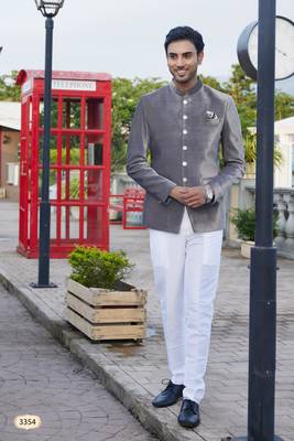 men grey plain velvet jodhpuri 1
