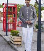 Men grey plain velvet jodhpuri