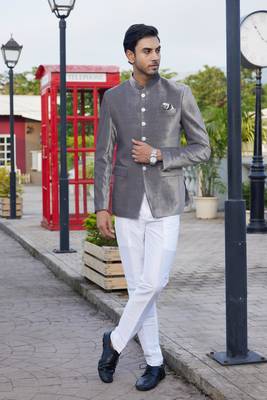men grey plain velvet jodhpuri 2