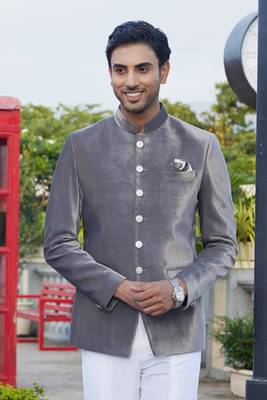 men grey plain velvet jodhpuri 3