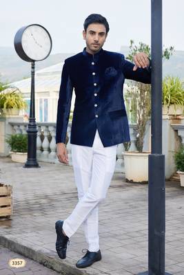 men blue plain velvet jodhpuri 1