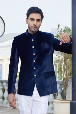 men blue plain velvet jodhpuri 3