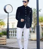 Men black plain velvet jodhpuri