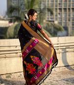 Black zari woven vitthala god paithani silk blend saree