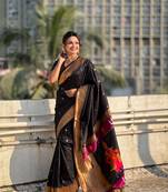 Black zari woven vitthala god paithani silk blend saree