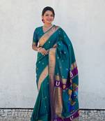 Green zari woven vitthala god paithani silk blend saree