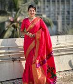 Pink zari woven vitthala god paithani silk blend saree