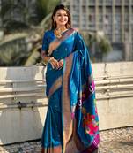 Rama blue zari woven vitthala god paithani silk blend saree