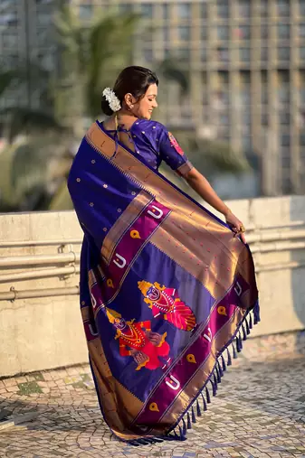 Violet zari woven vitthala god paithani silk blend saree