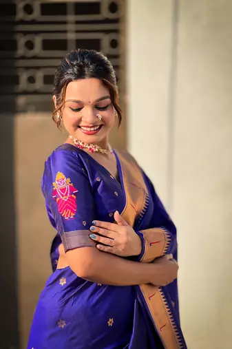 Violet zari woven vitthala god paithani silk blend saree