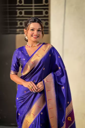 Violet zari woven vitthala god paithani silk blend saree