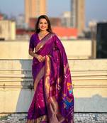 Wine zari woven vitthala god paithani silk blend saree