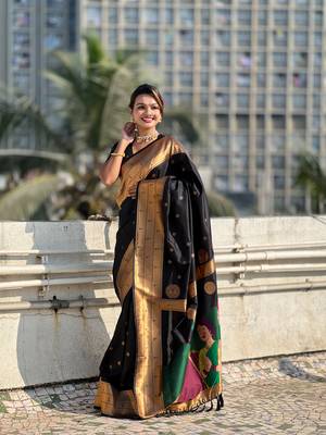 Black zari woven gudi padwa special paithani silk blend saree 1