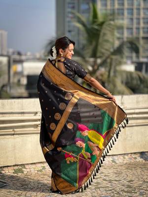 Black zari woven gudi padwa special paithani silk blend saree 2
