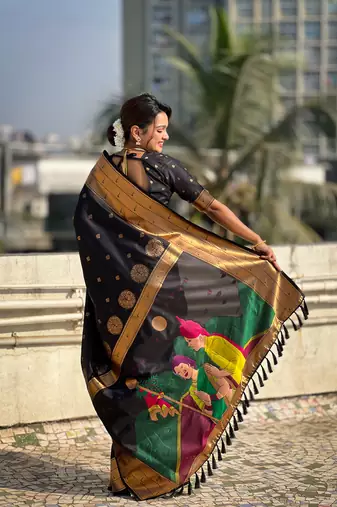 Black zari woven gudi padwa special paithani silk blend saree