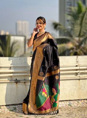 Black zari woven gudi padwa special paithani silk blend saree 3