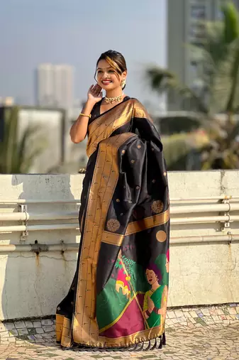 Black zari woven gudi padwa special paithani silk blend saree