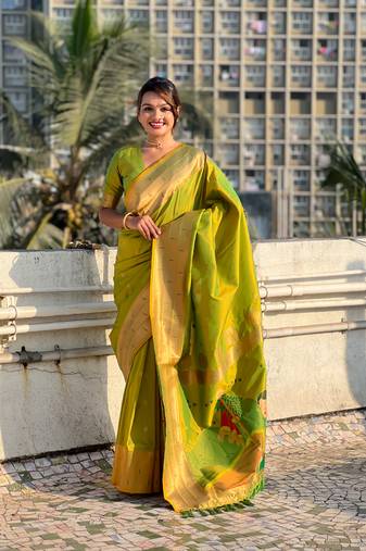 Mehendi green zari woven gudi padwa special paithani silk blend saree