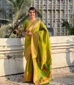 Mehendi green zari woven gudi padwa special paithani silk blend saree