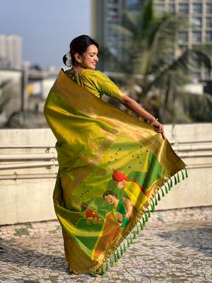 Mehendi green zari woven gudi padwa special paithani silk blend saree 2