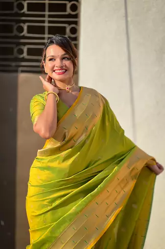 Mehendi green zari woven gudi padwa special paithani silk blend saree