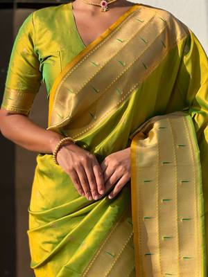 Mehendi green zari woven gudi padwa special paithani silk blend saree 4