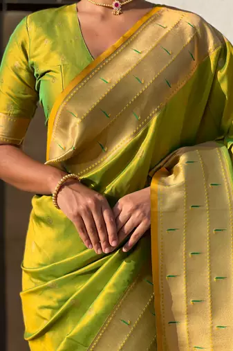 Mehendi green zari woven gudi padwa special paithani silk blend saree