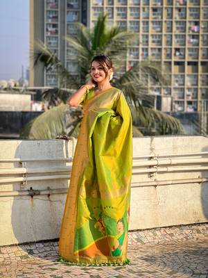 Mehendi green zari woven gudi padwa special paithani silk blend saree 5
