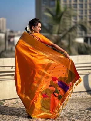 Orange zari woven gudi padwa special paithani silk blend saree 2