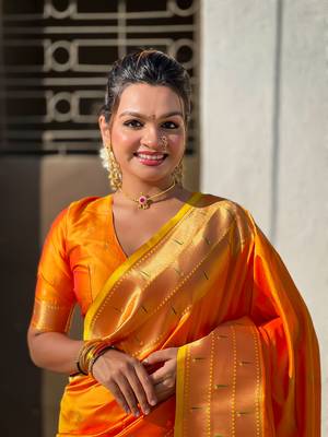 Orange zari woven gudi padwa special paithani silk blend saree 3