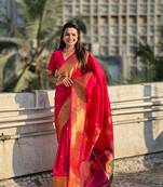 Pink zari woven gudi padwa special paithani silk blend saree