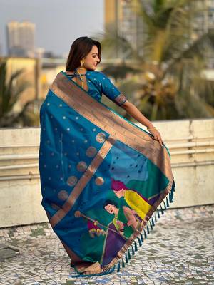 Blue zari woven gudi padwa special paithani silk blend saree 2