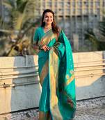 Sea green zari woven gudi padwa special paithani silk blend saree