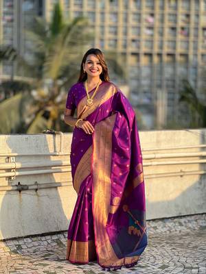 Wine zari woven gudi padwa special paithani silk blend saree 1