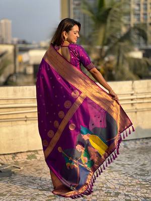 Wine zari woven gudi padwa special paithani silk blend saree 2