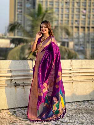 Wine zari woven gudi padwa special paithani silk blend saree 3
