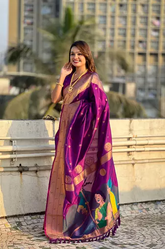 Wine zari woven gudi padwa special paithani silk blend saree